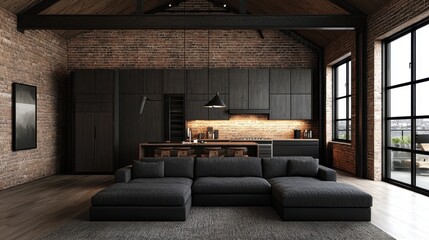 Modern living space urban loft interior design cozy atmosphere contemporary style high-quality visuals