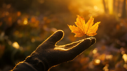 A yellow autumn leaf suspended in the air over the forest floor, Vibrant autumn foliage backlit by golden sunlight generated by artificial intelligence, autumn leaves on the background of the rays 