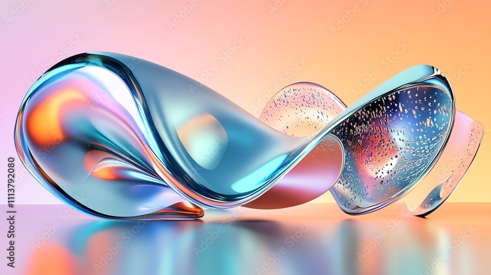 Aufkleber abstract 3d rendering of iridescent liquid shapes on a colorful background.
