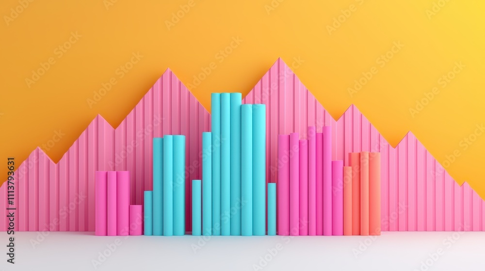 Poster colorful bar graphs displaying data trends modern office digital art bright environment eye-level vi