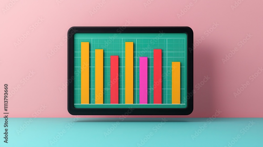 Poster market analysis bar graph digital workspace infographic modern office aerial view business insights 