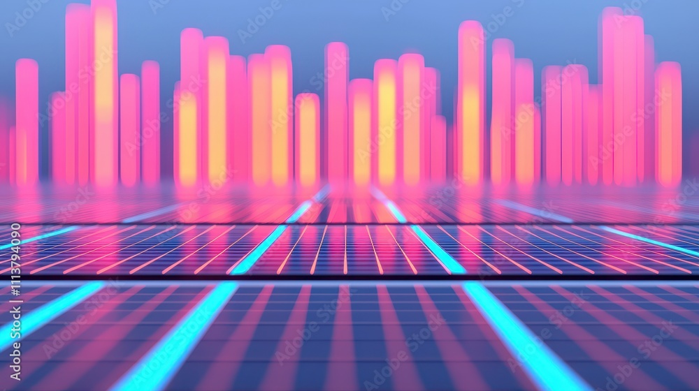 Poster dynamic neon sound wave visualization digital art abstract space futuristic environment colorful vie