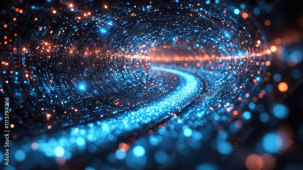 Poster dynamic light trail journey through a cosmic tunnel digital art abstract environment futuristic view