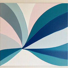 Naklejka premium Abstract painting with pastel and teal curved lines radiating from center.