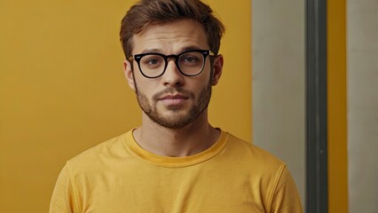Obraz premium leonardo_kino_xl_closeup_of_an_guy_with_glasses_dressed_in_yel