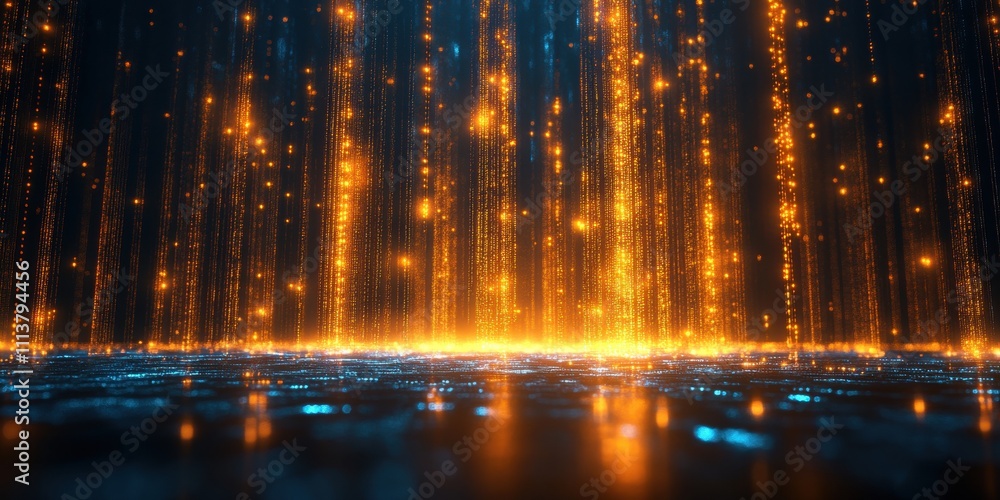 Poster dynamic light cascade display abstract digital space visual art dark environment futuristic concept