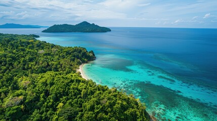 Fototapeta premium Breathtaking Aerial View of Tropical Island and Turquoise Waters