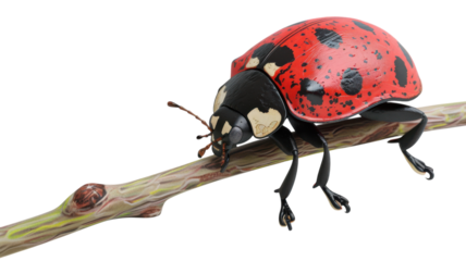 Detailed Close-Up of a Ladybug Crawling on a Stem in 3D Style for Nature and Insect Enthusiasts