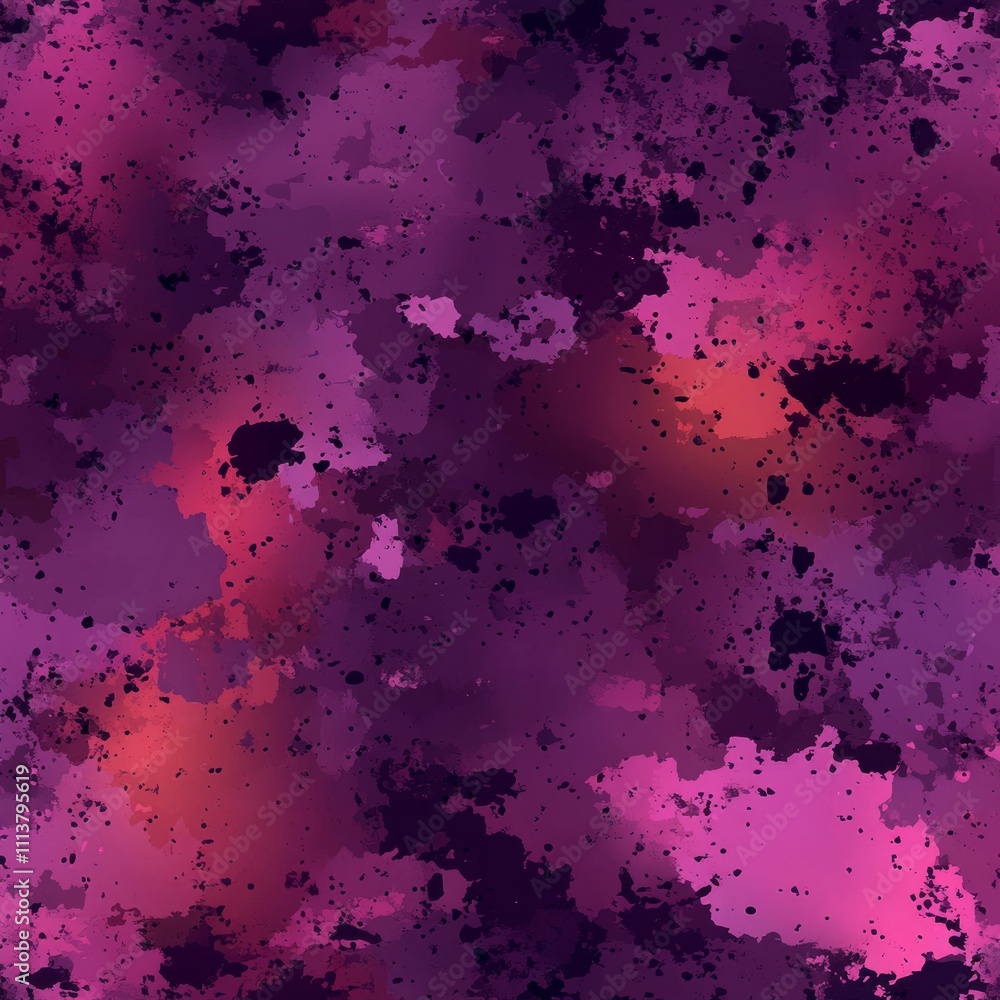 Poster abstract seamless pattern with pink and purple splatters and textures.