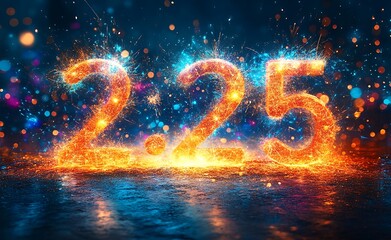 Number 2.25 in Flames with Sparks and Sparkles