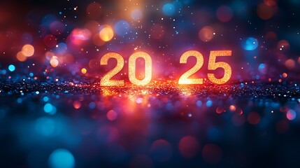 Number  Happy New Year 2025in the Middle of a Dark Background.