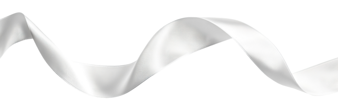 Flowing white satin ribbon with elegant curves, isolated on transparent cutout background