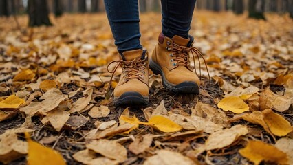 Obraz premium person walking in autumn park