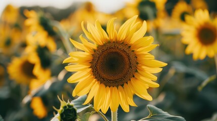 Fototapeta premium Radiant Sunflower Against a Bright Yellow Background in Nature
