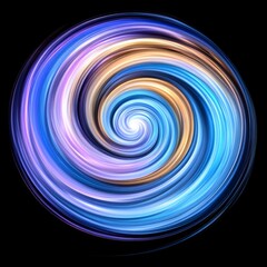 Fototapeta premium Abstract swirling vortex of blue, purple, and gold hues on a black background.