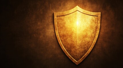 Fototapeta premium A golden shield against a textured brown background, symbolizing protection, strength, and resilience.