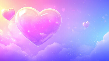 dreamy scene featuring translucent hearts in soft pastel colors, creating whimsical and romantic atmosphere. Perfect for expressing love and affection