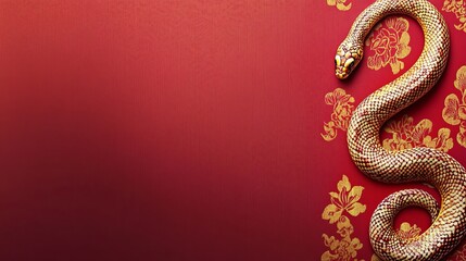 The Year of the Snake, A gold colored snake is on a red background