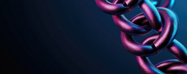 A close-up of a colorful metallic chain against a gradient background, showcasing its intricate links and vibrant hues.