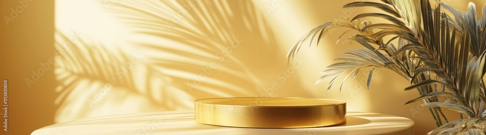 Poster 3d render of a minimal gold podium scene background for product display presentation