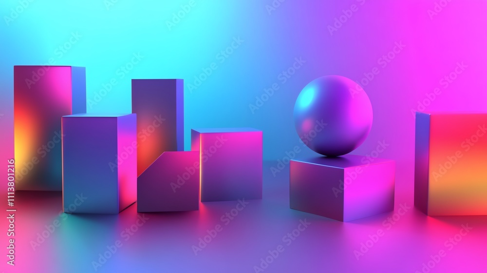 Poster abstract 3d rendering of colorful geometric shapes.