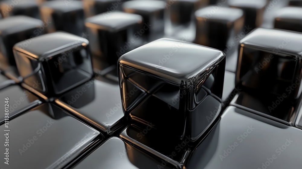 Poster black shiny cubes arranged in a grid pattern.