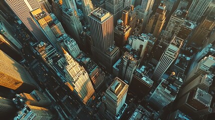 Obraz premium Aerial view of skyscrapers in a modern city.