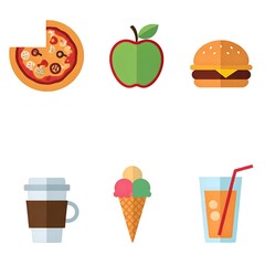 Fototapeta premium Clean Design Food & Drink Icon Pack, a slice of pizza, apple, burger, coffee cup, ice cream cone icon set