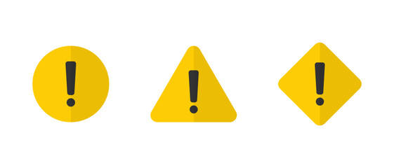 Warning sign icon set in flat design. Attention, danger symbol