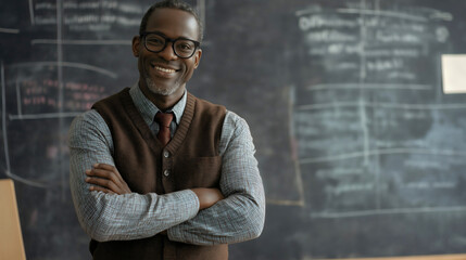 Happy African American professor teaching a class at the university