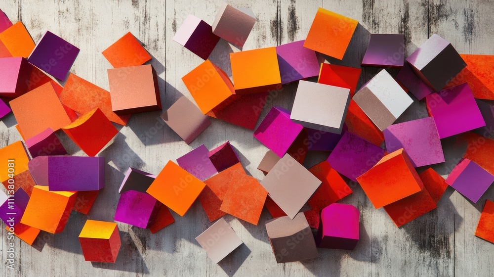Aufkleber abstract 3d geometric shapes in vibrant colors floating against a minimalist background, creating a 
