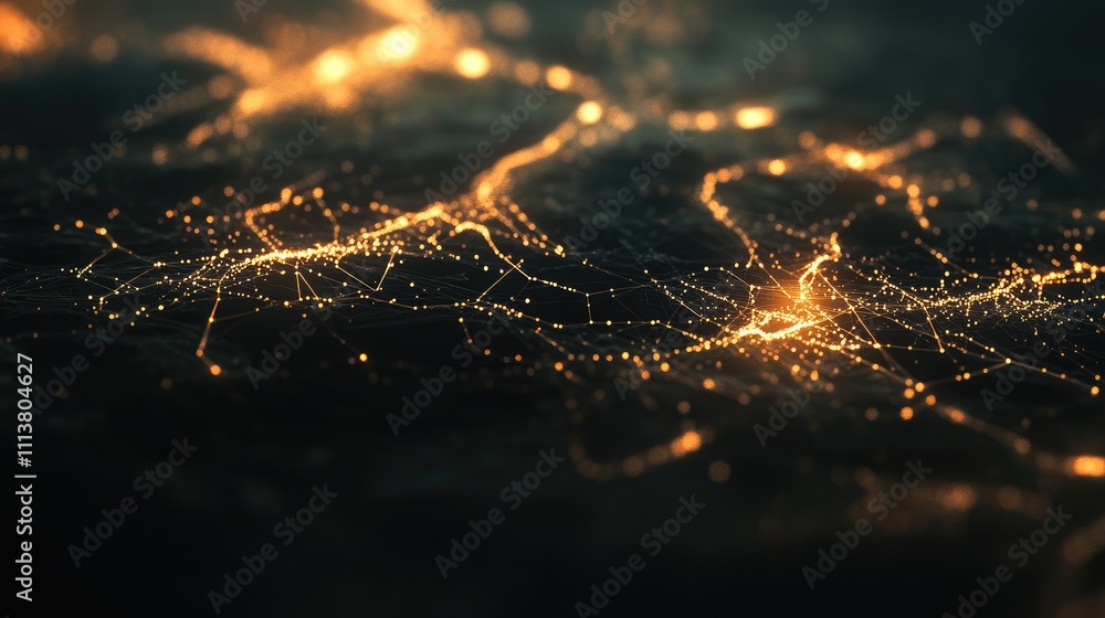 Poster abstract digital grid with interconnected nodes and glowing lights, representing data flow and high-
