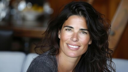 Portrait of a joyful latina doctor smiling, reflecting success in healthcare and patient care