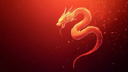 Obraz premium The Year of the Snake, A dragon is shown in a red background with a black mouth