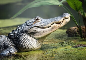 Fototapeta premium Alligator in natural swamp habitat