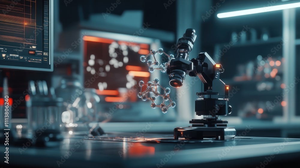 Poster advanced microscope analyzing molecular structures in lab