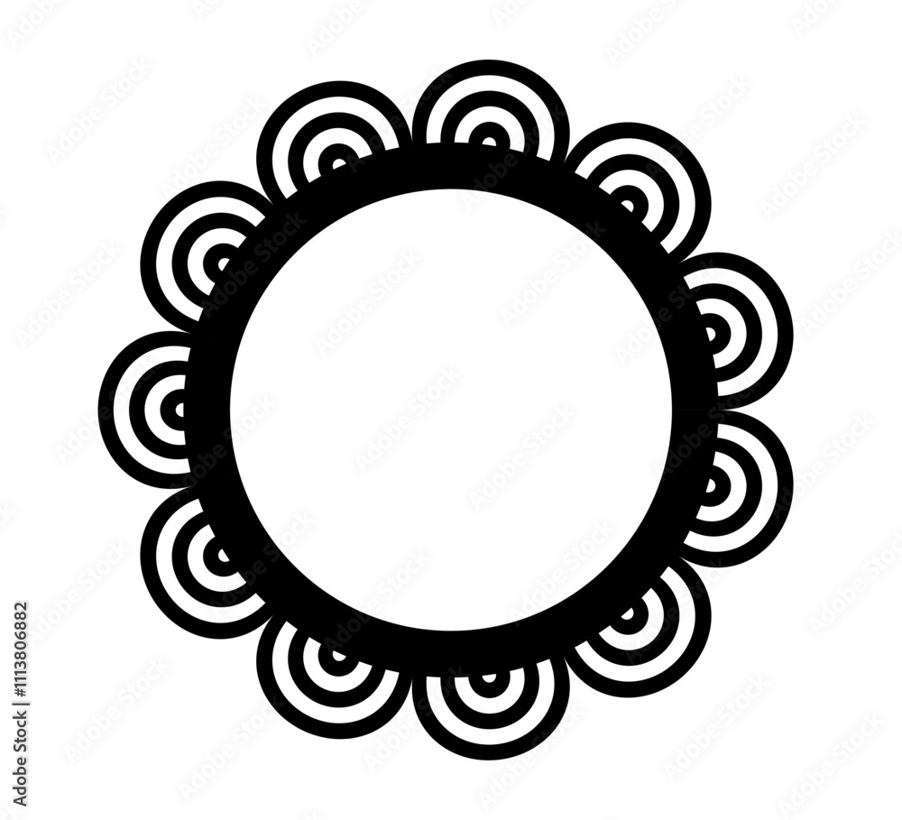 Poster scalloped edge circle frame. simple round scalloped border. fabric lace pattern frame. repeat cute v