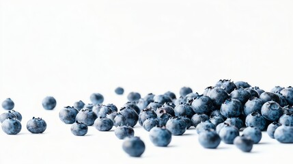 A pile of fresh blueberries on a white background.