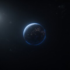 Fototapeta premium Earth at night from space, showing city lights and a glowing atmosphere.