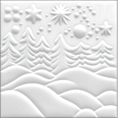 Fototapeta premium Embossed winter scene with snow, trees, and stars.