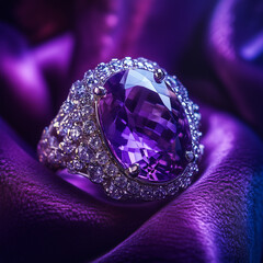 Obraz premium Gioiello. Preziosi. Stile di vita. Regalo. Anello su sfondo viola.