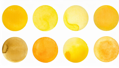 Set of color watercolor circles. Abstract hand drawn smear. Round stain on isolated white background
