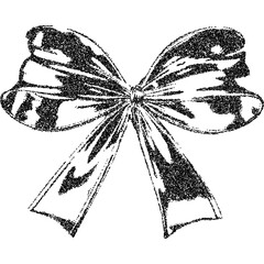 Bow ribbon with halftone stipple effect, for grunge punk y2k collage design. Vector illustration in grainy photocopy texture for experimental dotted retro banner design