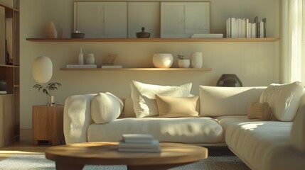 Sunlit Modern Living Room With Neutral Decor And Comfortable Sofa