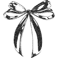 Bow ribbon with halftone stipple effect, for grunge punk y2k collage design. Vector illustration in grainy photocopy texture for experimental dotted retro banner design