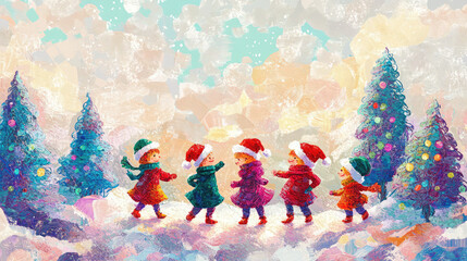 Obraz premium A group of children are playing in the snow