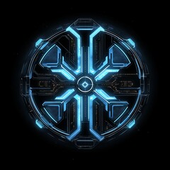 Futuristic glowing blue circular technology symbol.