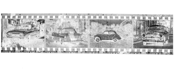 vieux négatif photo format 24x36 noir et blanc,usé et rayé, PNG sur fond transparent