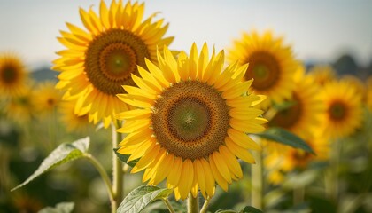 Obraz premium Close-up of sunflowers in sunny field