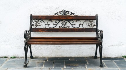 Ornate Bench Against White Wall
